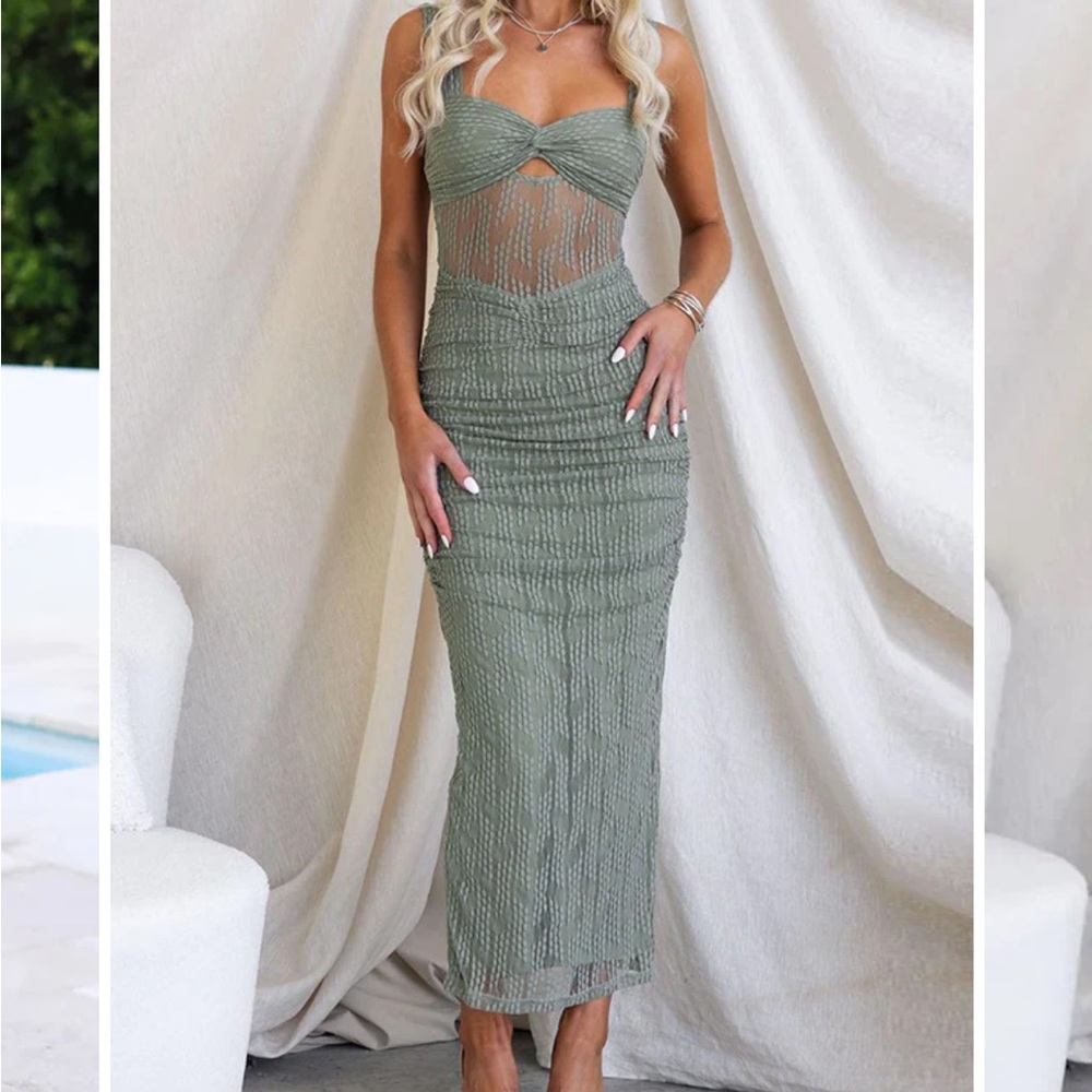LilyKity green mesh ruched dress
